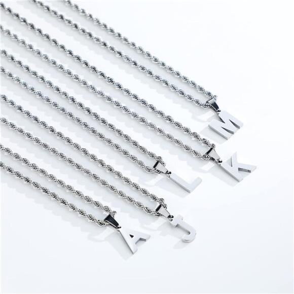 Layered Initial A-Z Letter Necklace for Men Stainless Steel Figaro Twist - Picture 2 of 6